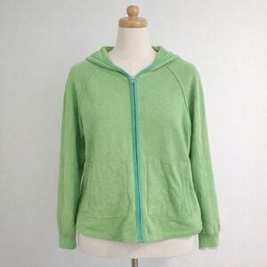 Zaket & Plover Chunky Cotton Full-Zip Hoodie Cardigan Lime Green Medium Like New